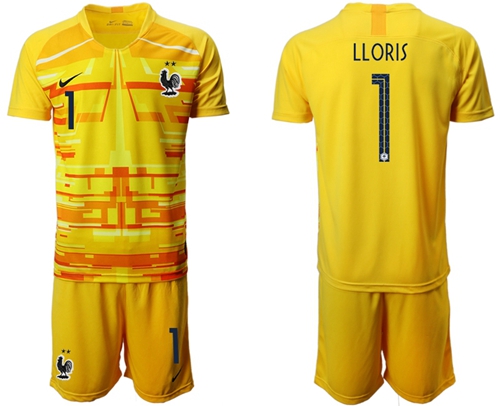 France #1 LLORIS Yellow Goalkeeper Soccer Country Jersey