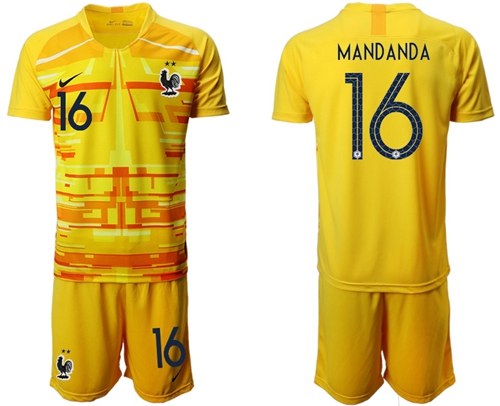 France #16 Mandanda Yellow Goalkeeper Soccer Country Jersey