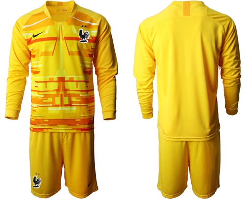 France Blank Yellow Goalkeeper Long Sleeves Soccer Country Jersey