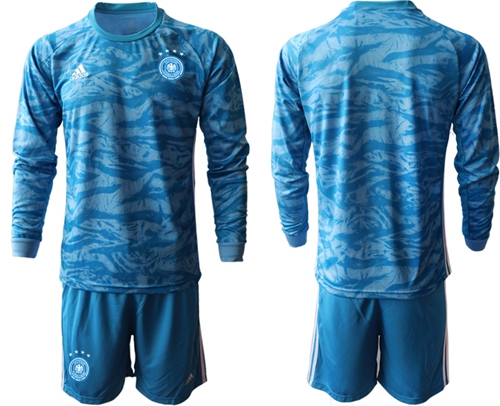 Germany Blank Blue Goalkeeper Long Sleeves Soccer Country Jersey