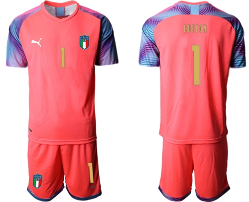 Italy #1 Buffon Pink Goalkeeper Soccer Country Jersey