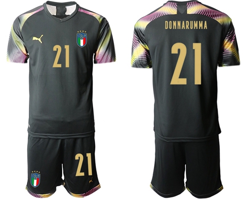 Italy #21 Donnarumma Black Goalkeeper Soccer Country Jersey
