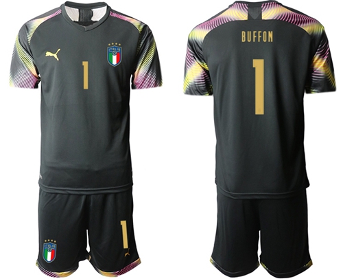 Italy #1 Buffon Black Goalkeeper Soccer Country Jersey