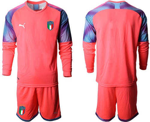 Italy Blank Pink Long Sleeves Goalkeeper Soccer Country Jersey