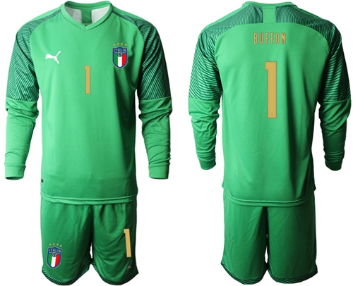 Italy #1 Buffon Green Long Sleeves Goalkeeper Soccer Country Jersey