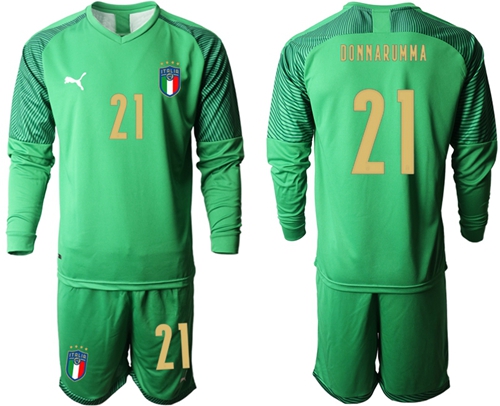 Italy #21 Donnarumma Green Long Sleeves Goalkeeper Soccer Country Jersey