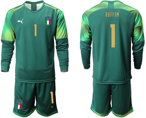 Italy #1 Buffon Army Green Long Sleeves Goalkeeper Soccer Country Jersey