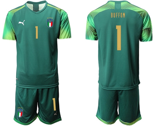 Italy #1 Buffon Army Green Goalkeeper Soccer Country Jersey