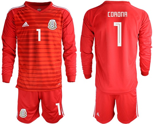 Mexico #1 Corona Red Long Sleeves Goalkeeper Soccer Country Jersey