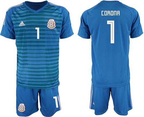 Mexico #1 Corona Blue Goalkeeper Soccer Country Jersey
