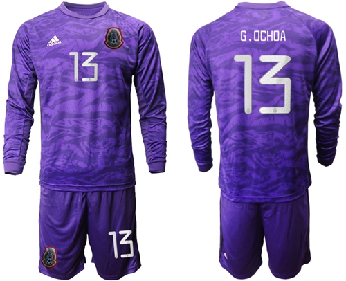Mexico #13 G.Ochoa Purple Long Sleeves Goalkeeper Soccer Country Jersey