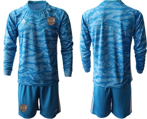 Russia Blank Blue Long Sleeves Goalkeeper Soccer Country Jersey