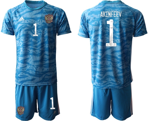Russia #1 Akinfeev Blue Goalkeeper Soccer Country Jersey