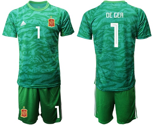 Spain #1 De Gea Green Goalkeeper Soccer Country Jersey