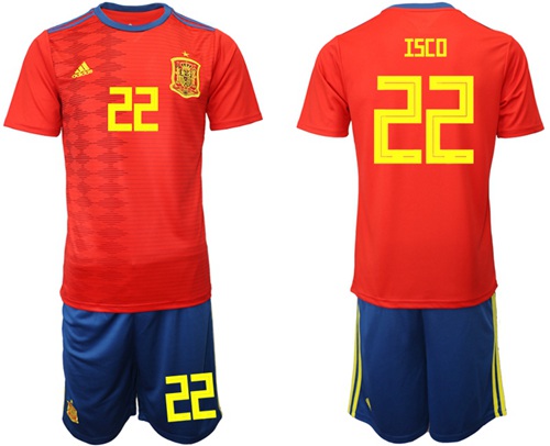 Spain #22 Isco Home Soccer Country Jersey