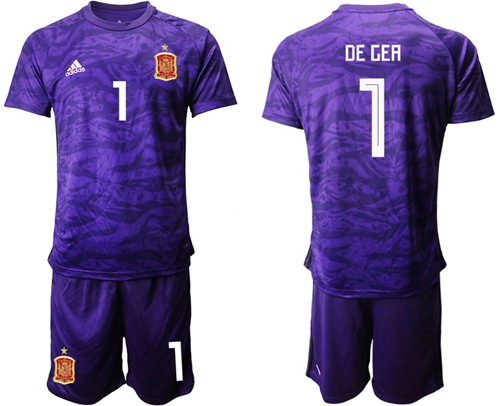 Spain #1 De Gea Purple Goalkeeper Soccer Country Jersey
