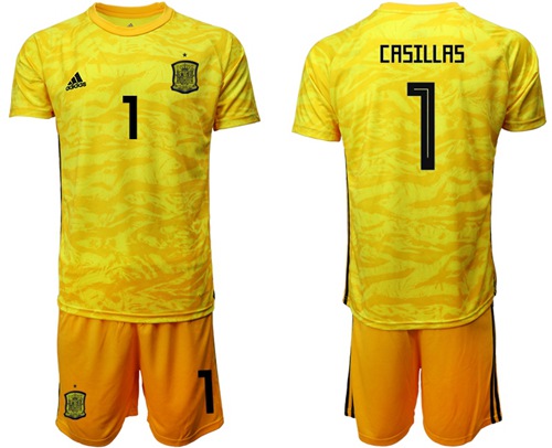 Spain #1 Casillas Yellow Goalkeeper Soccer Country Jersey