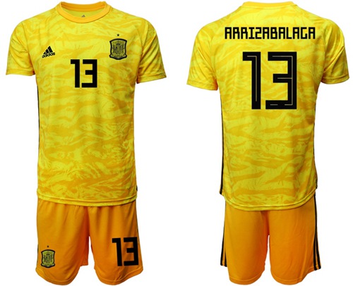 Spain #13 Arrizabalaga Yellow Goalkeeper Soccer Country Jersey