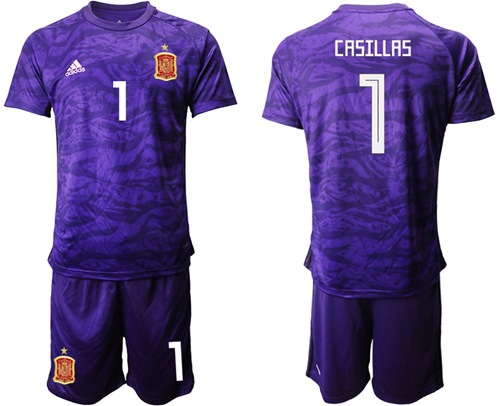 Spain #1 Casillas Purple Goalkeeper Soccer Country Jersey