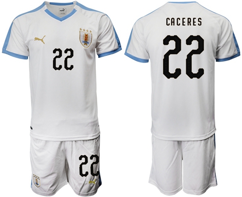 Uruguay #22 Caceres Away Soccer Country Jersey