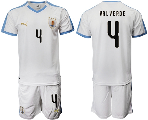Uruguay #4 Valverde Away Soccer Country Jersey