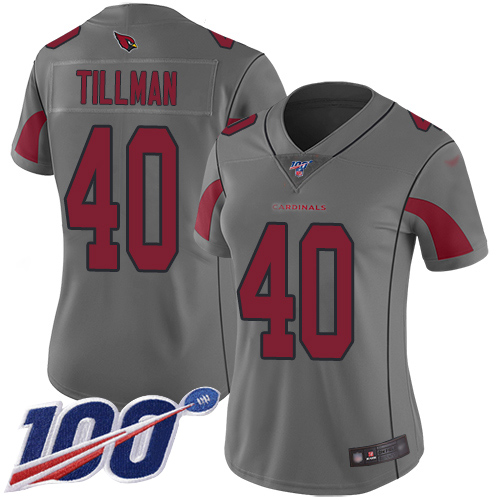 Cardinals #40 Pat Tillman Silver Women's Stitched Football Limited Inverted Legend 100th Season Jersey