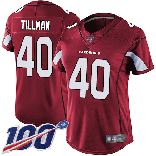 Cardinals #40 Pat Tillman Red Team Color Women's Stitched Football 100th Season Vapor Limited Jersey