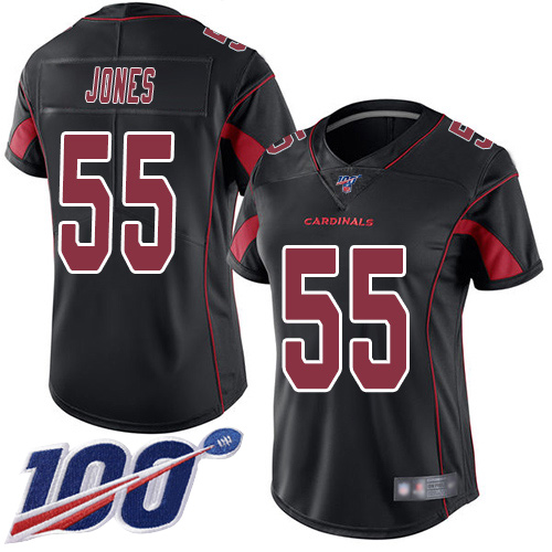 Cardinals #55 Chandler Jones Black Women's Stitched Football Limited Rush 100th Season Jersey Cardinals #55 Chandler Jones Black Women's Stitched Football Limited Rush 100th Season Jersey
