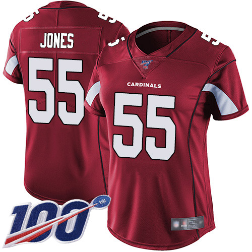 Cardinals #55 Chandler Jones Red Team Color Women's Stitched Football 100th Season Vapor Limited Jersey