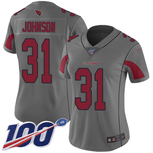 Cardinals #31 David Johnson Silver Women's Stitched Football Limited Inverted Legend 100th Season Jersey