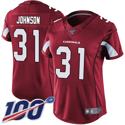 Cardinals #31 David Johnson Red Team Color Women's Stitched Football 100th Season Vapor Limited Jersey