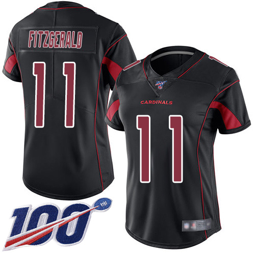 Cardinals #11 Larry Fitzgerald Black Women's Stitched Football Limited Rush 100th Season Jersey