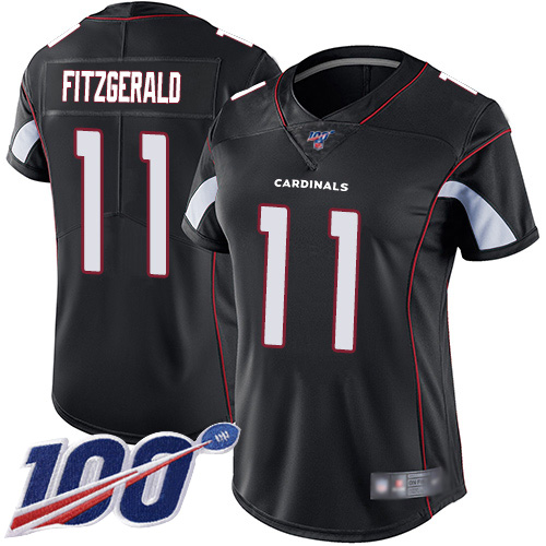 Cardinals #11 Larry Fitzgerald Black Alternate Women's Stitched Football 100th Season Vapor Limited Jersey