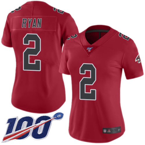 Falcons #2 Matt Ryan Red Women's Stitched Football Limited Rush 100th Season Jersey