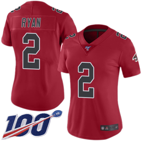 Falcons #2 Matt Ryan Red Women's Stitched Football Limited Rush 100th Season Jersey Falcons #2 Matt Ryan Red Women's Stitched Football Limited Rush 100th Season Jersey