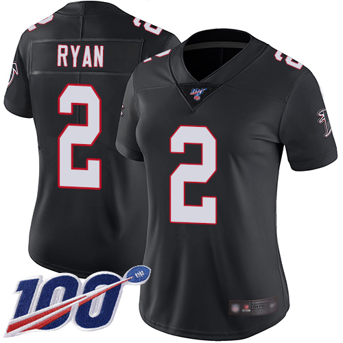 Falcons #2 Matt Ryan Black Alternate Women's Stitched Football 100th Season Vapor Limited Jersey