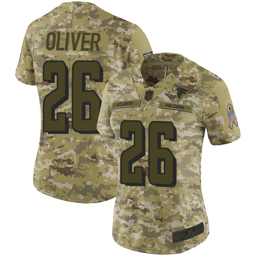 Falcons #26 Isaiah Oliver Camo Women's Stitched Football Limited 2018 Salute to Service Jersey