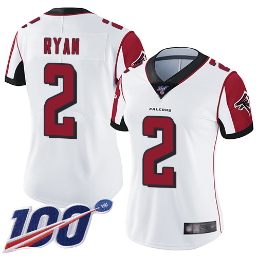 Falcons #2 Matt Ryan White Women's Stitched Football 100th Season Vapor Limited Jersey