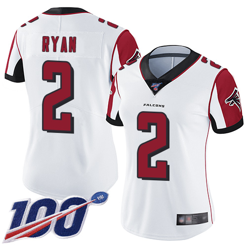 Falcons #2 Matt Ryan White Women's Stitched Football 100th Season Vapor Limited Jersey Falcons #2 Matt Ryan White Women's Stitched Football 100th Season Vapor Limited Jersey