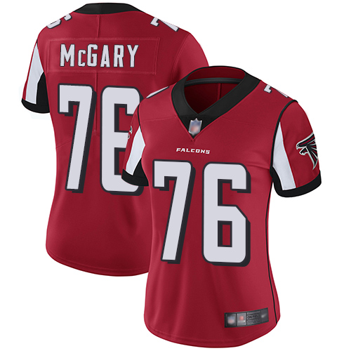 Nike Falcons #76 Kaleb McGary Red Team Color Women's Stitched NFL Vapor Untouchable Limited Jersey