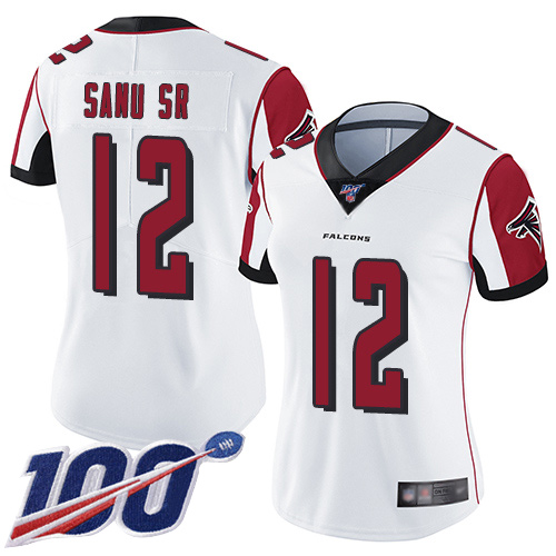 Falcons #12 Mohamed Sanu Sr White Women's Stitched Football 100th Season Vapor Limited Jersey