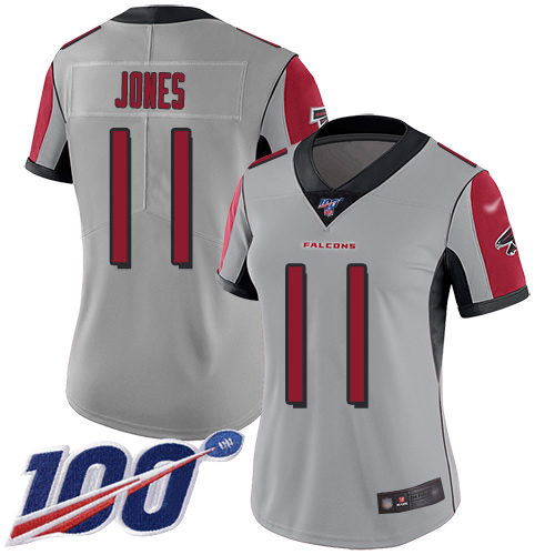 Falcons #11 Julio Jones Silver Women's Stitched Football Limited Inverted Legend 100th Season Jersey