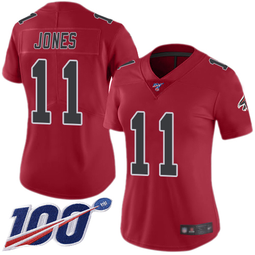 Falcons #11 Julio Jones Red Women's Stitched Football Limited Rush 100th Season Jersey