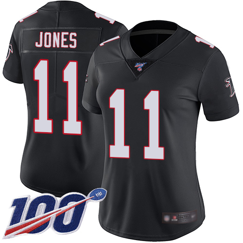 Falcons #11 Julio Jones Black Alternate Women's Stitched Football 100th Season Vapor Limited Jersey
