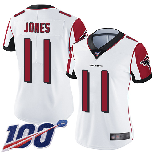 Falcons #11 Julio Jones White Women's Stitched Football 100th Season Vapor Limited Jersey