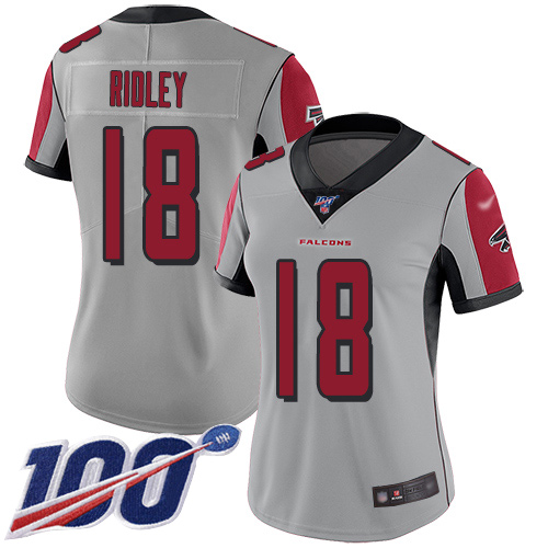 Falcons #18 Calvin Ridley Silver Women's Stitched Football Limited Inverted Legend 100th Season Jersey Falcons #18 Calvin Ridley Silver Women's Stitched Football Limited Inverted Legend 100th Season Jersey