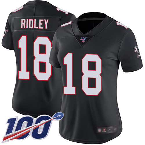 Falcons #18 Calvin Ridley Black Alternate Women's Stitched Football 100th Season Vapor Limited Jersey
