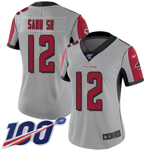 Falcons #12 Mohamed Sanu Sr Silver Women's Stitched Football Limited Inverted Legend 100th Season Jersey Falcons #12 Mohamed Sanu Sr Silver Women's Stitched Football Limited Inverted Legend 100th Season Jersey