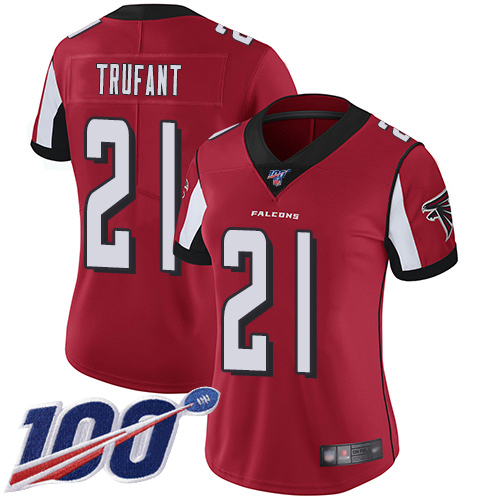 Falcons #21 Desmond Trufant Red Team Color Women's Stitched Football 100th Season Vapor Limited Jersey Falcons #21 Desmond Trufant Red Team Color Women's Stitched Football 100th Season Vapor Limited Jersey