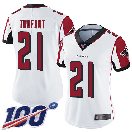 Falcons #21 Desmond Trufant White Women's Stitched Football 100th Season Vapor Limited Jersey